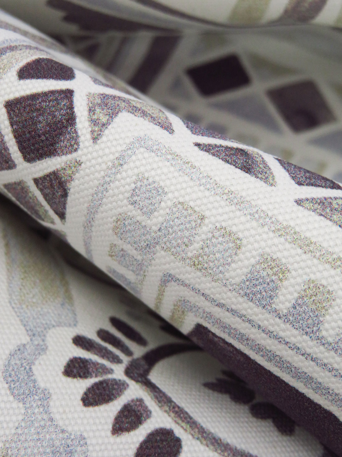 Off-White/Disappearing Purple/Beau Blue/Multi 100% Cotton Geometric Tile Print Canvas - European Mill - 58W