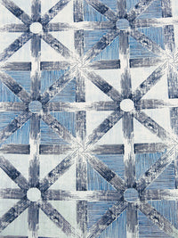 Dark Navy/Off-White/Ocean Blue/Multi 100% Cotton Star Tile Print Canvas - European Mill - 58W