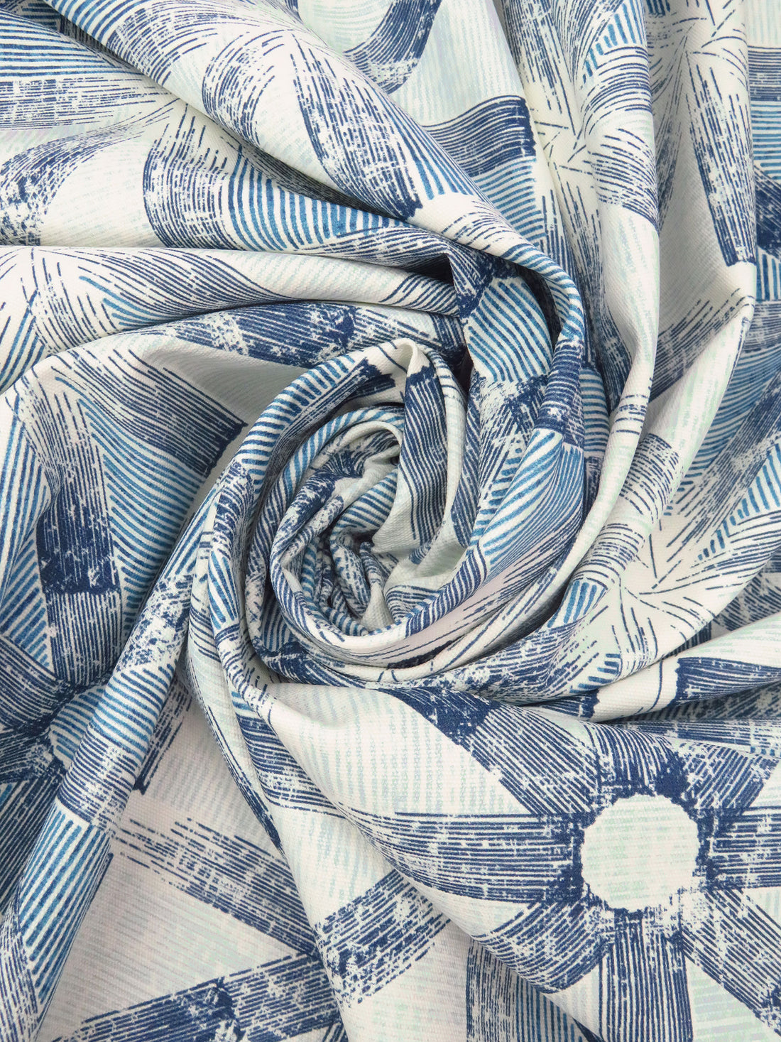 Dark Navy/Off-White/Ocean Blue/Multi 100% Cotton Star Tile Print Canvas - European Mill - 58W