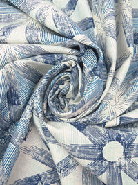 Dark Navy/Off-White/Ocean Blue/Multi 100% Cotton Star Tile Print Canvas - European Mill - 58W