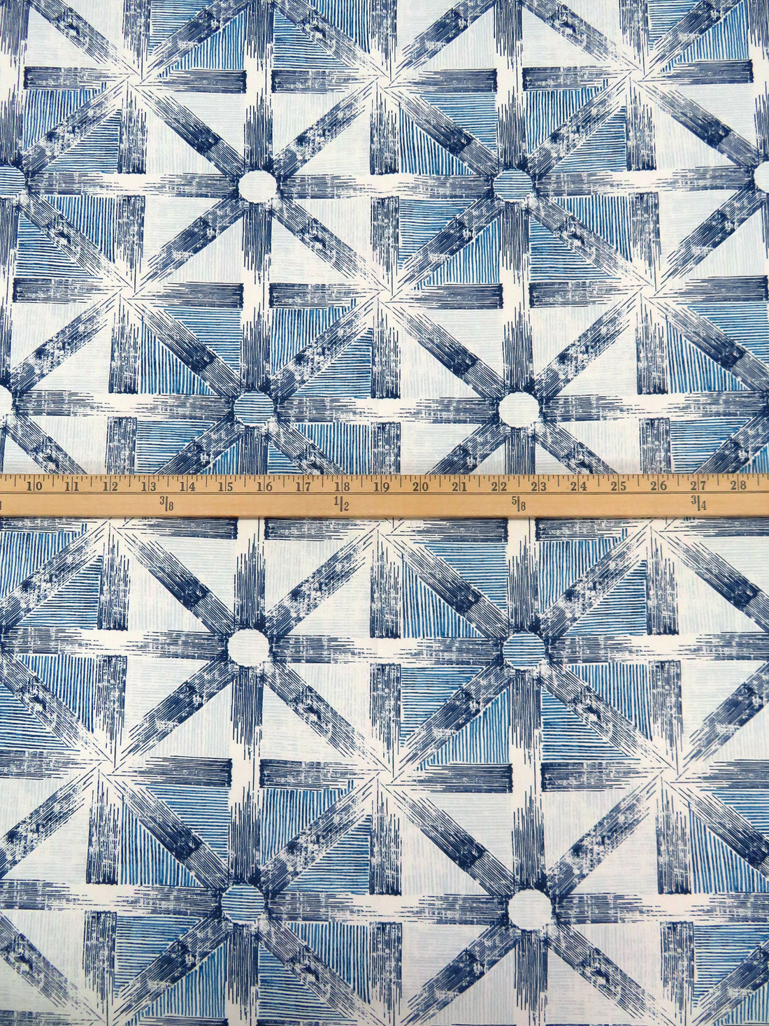Dark Navy/Off-White/Ocean Blue/Multi 100% Cotton Star Tile Print Canvas - European Mill - 58W