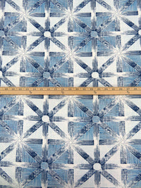 Dark Navy/Off-White/Ocean Blue/Multi 100% Cotton Star Tile Print Canvas - European Mill - 58W