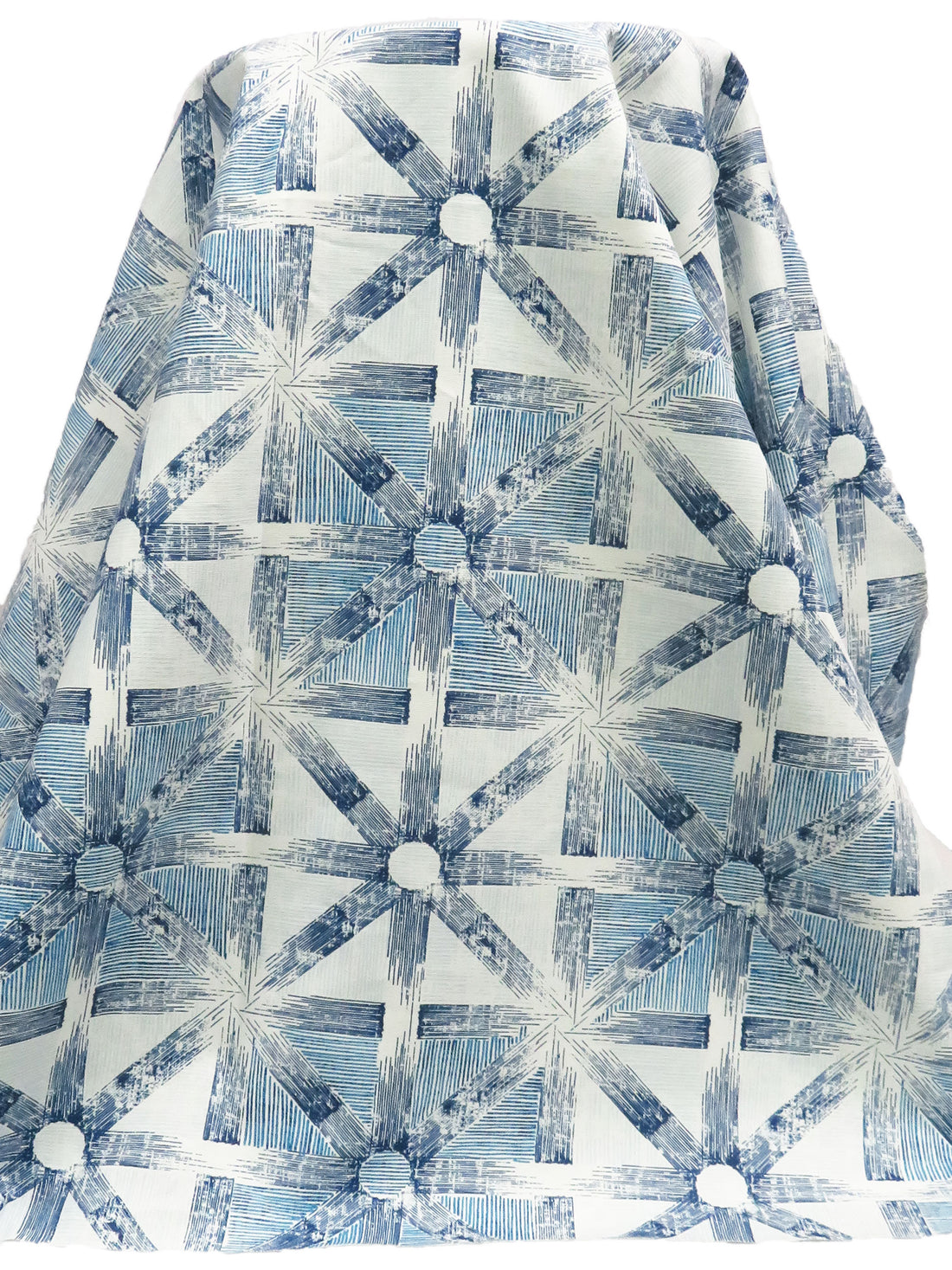 Dark Navy/Off-White/Ocean Blue/Multi 100% Cotton Star Tile Print Canvas - European Mill - 58W
