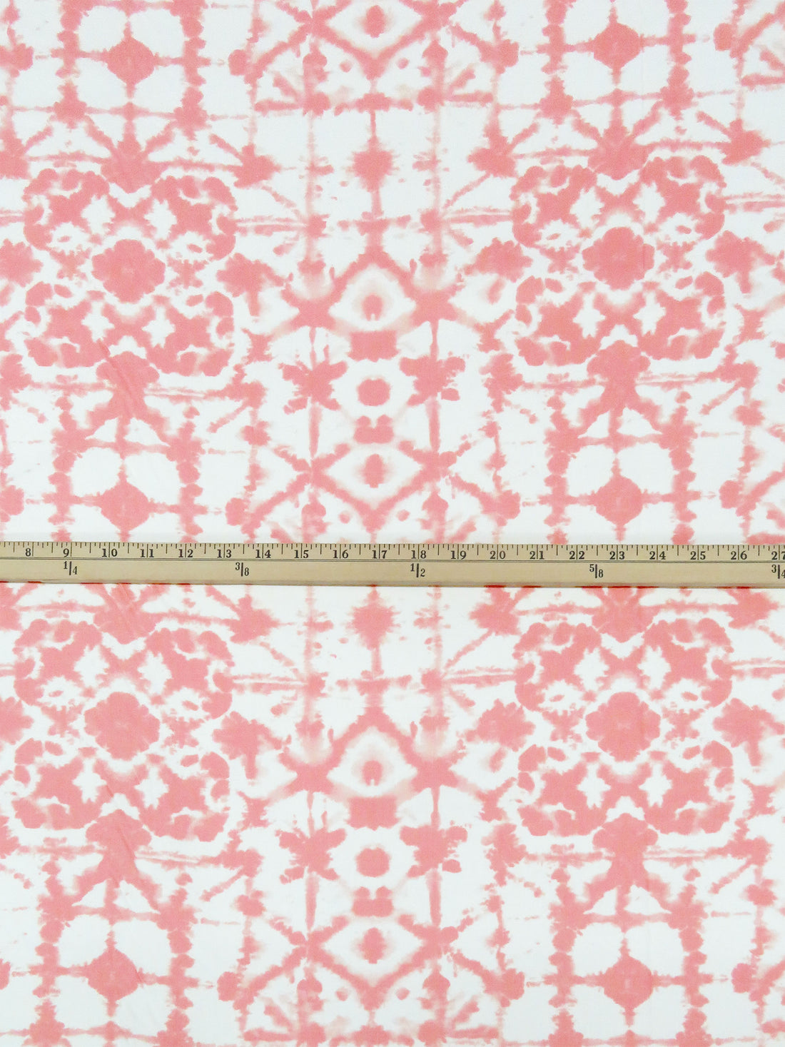Coral/White Linen/Rayon/Lycra Tie-Dye Tile Print Stretch Linen Shirting - European Mill - 52W