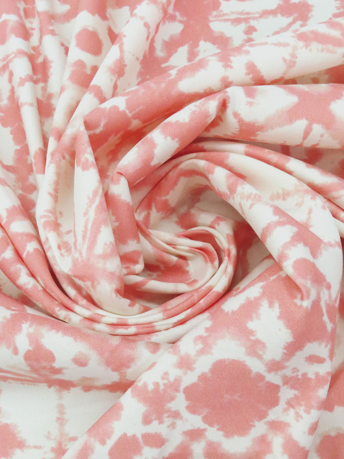 Coral/White Linen/Rayon/Lycra Tie-Dye Tile Print Stretch Linen Shirting - European Mill - 52W