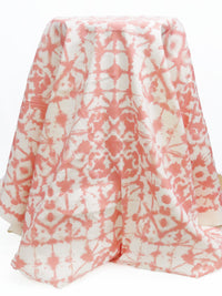 Coral/White Linen/Rayon/Lycra Tie-Dye Tile Print Stretch Linen Shirting - European Mill - 52W