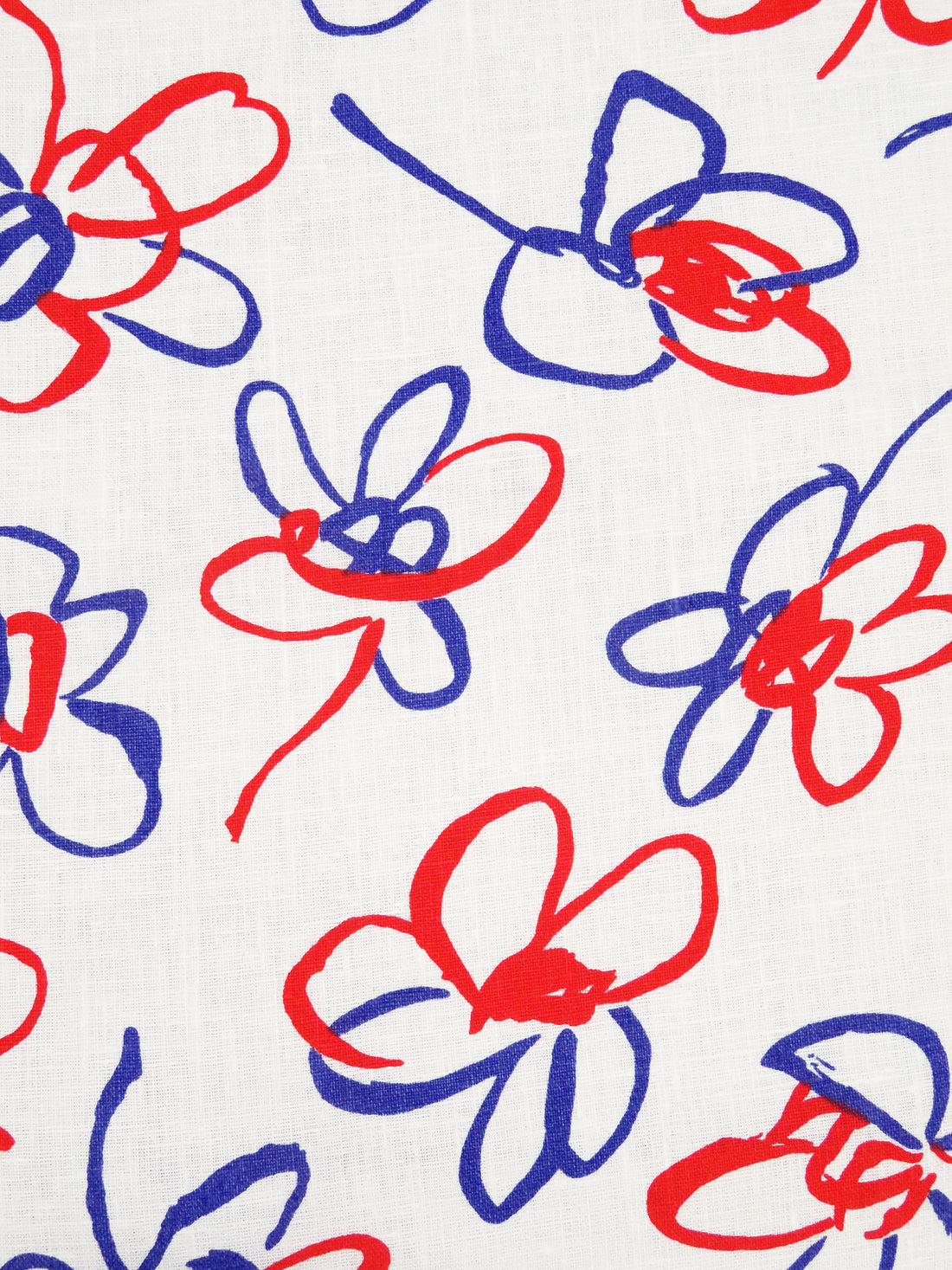 Old Lace/Chili Red/Dark Cornflower 100% Linen Abstract Drawn Floral Print Mid-Weight Woven - European Mill - 58W