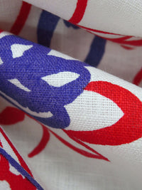 Old Lace/Chili Red/Dark Cornflower 100% Linen Abstract Drawn Floral Print Mid-Weight Woven - European Mill - 58W