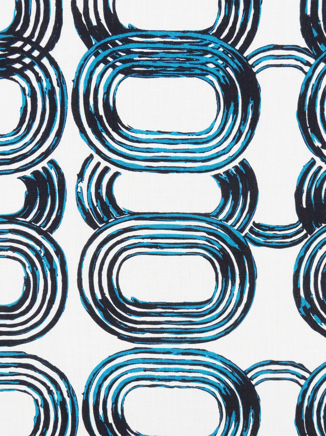 White/Deep Pacific Blue/Navy 100% Linen Overlapping Rings Print Canvas - European Mill - 54W