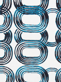 White/Deep Pacific Blue/Navy 100% Linen Overlapping Rings Print Canvas - European Mill - 54W