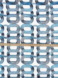 White/Deep Pacific Blue/Navy 100% Linen Overlapping Rings Print Canvas - European Mill - 54W