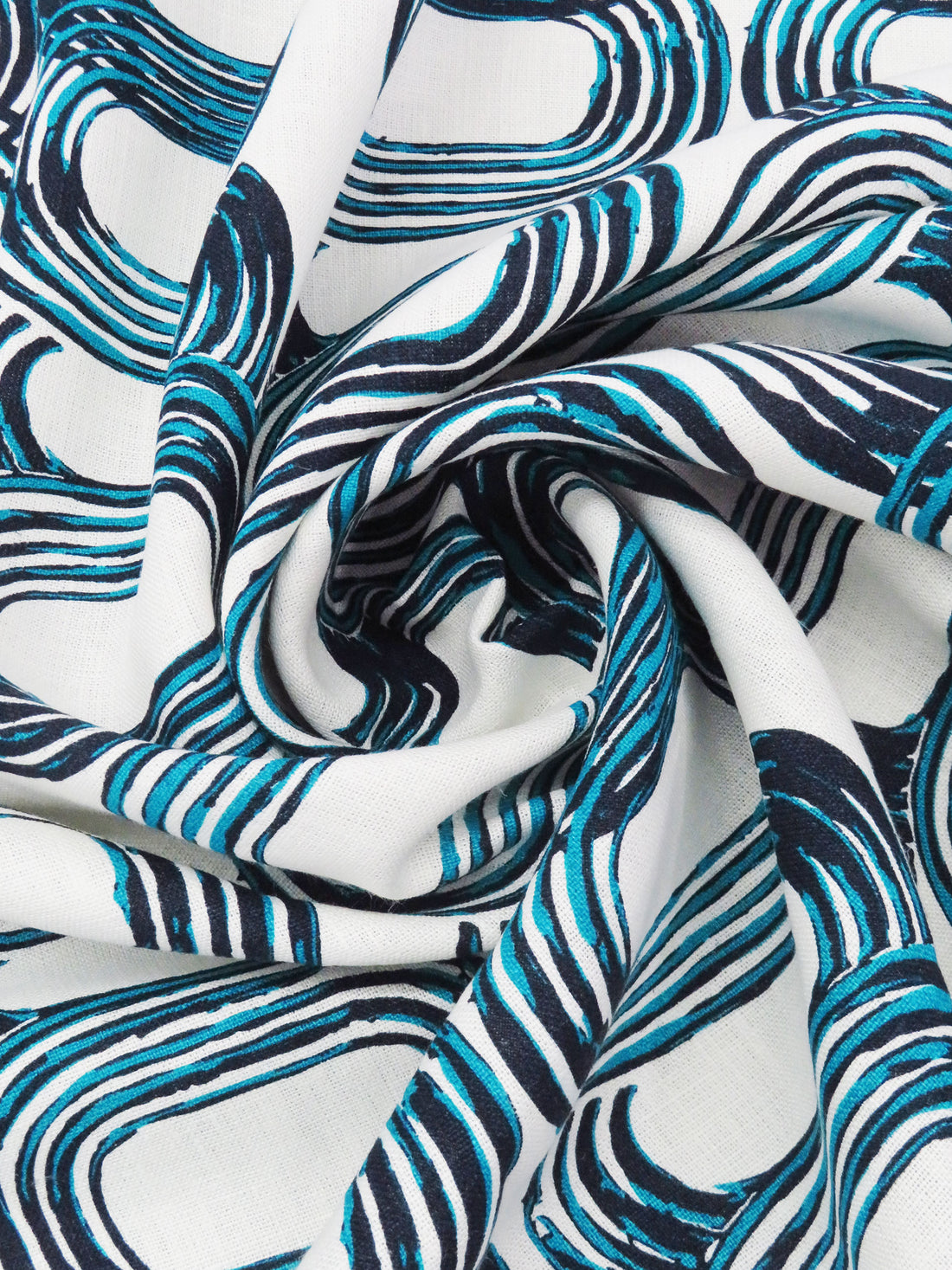 White/Deep Pacific Blue/Navy 100% Linen Overlapping Rings Print Canvas - European Mill - 54W