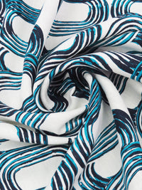 White/Deep Pacific Blue/Navy 100% Linen Overlapping Rings Print Canvas - European Mill - 54W