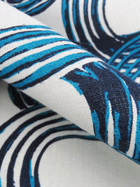 White/Deep Pacific Blue/Navy 100% Linen Overlapping Rings Print Canvas - European Mill - 54W