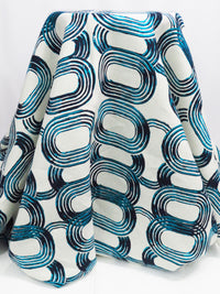 White/Deep Pacific Blue/Navy 100% Linen Overlapping Rings Print Canvas - European Mill - 54W