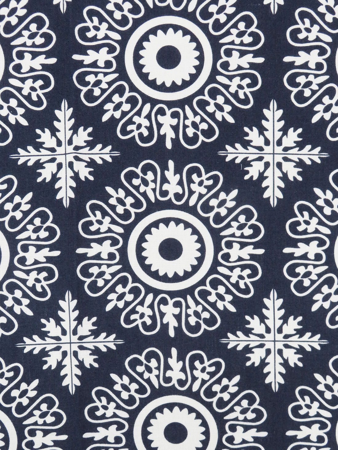 Navy Blue/White 100% Linen Large Ornate Tile Print Canvas - European Mill - 56W