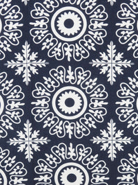 Navy Blue/White 100% Linen Large Ornate Tile Print Canvas - European Mill - 56W