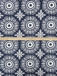 Navy Blue/White 100% Linen Large Ornate Tile Print Canvas - European Mill - 56W