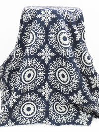 Navy Blue/White 100% Linen Large Ornate Tile Print Canvas - European Mill - 56W