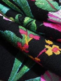 Black/Sea Green/Tangerine/Multi 100% Rayon Tropical Floral And Geometric Vertical Stripe Print Crinkle Challis 52W