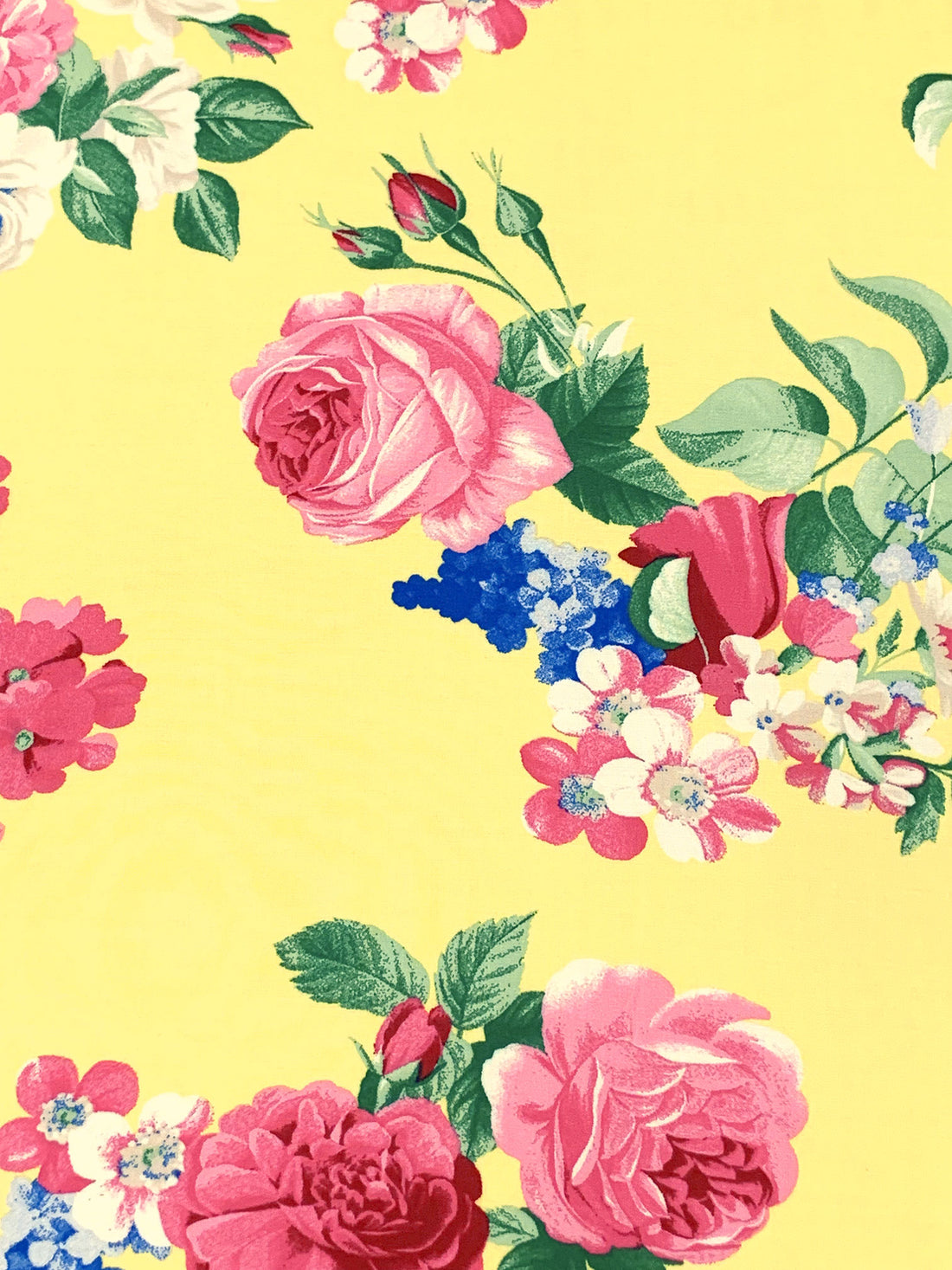 Soft Yellow/Light Pink/Deep Moss/Multi 100% Rayon Floral Print Challis 56W