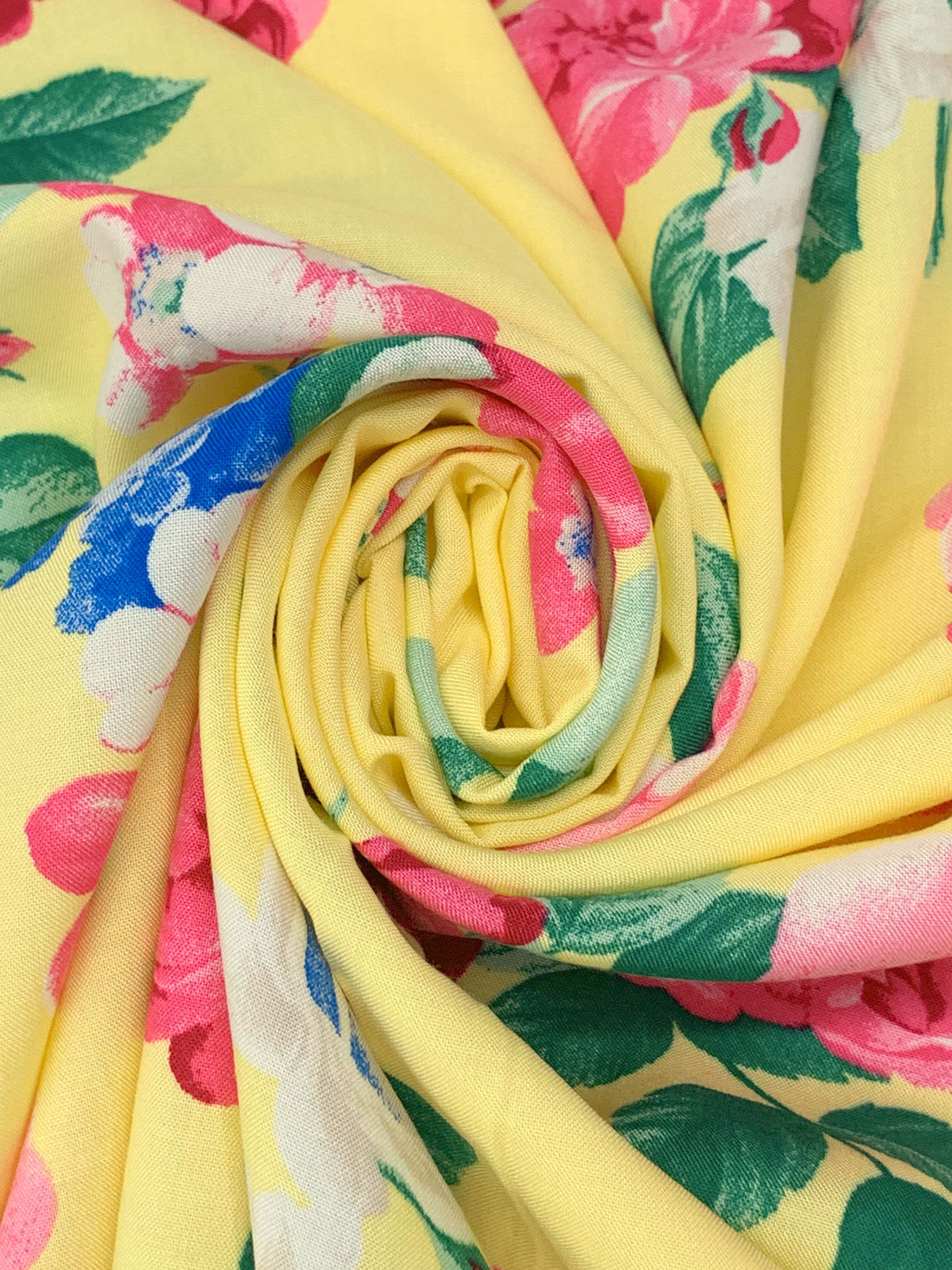 Soft Yellow/Light Pink/Deep Moss/Multi 100% Rayon Floral Print Challis 56W