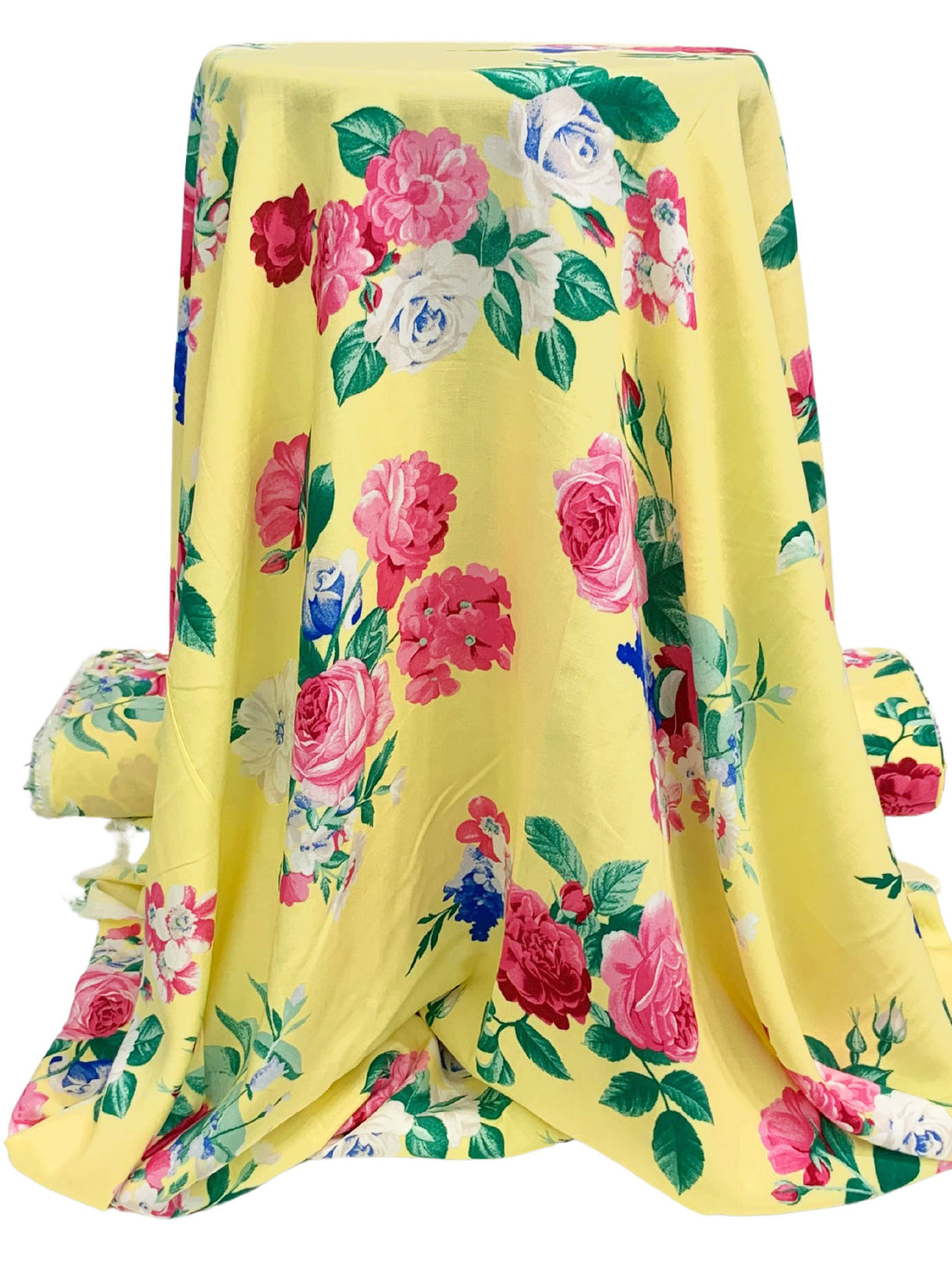 Soft Yellow/Light Pink/Deep Moss/Multi 100% Rayon Floral Print Challis 56W