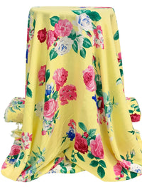 Soft Yellow/Light Pink/Deep Moss/Multi 100% Rayon Floral Print Challis 56W