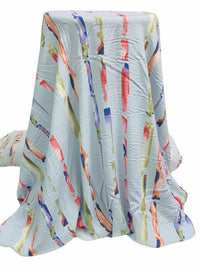Powder Blue/Old Moss Green/Ruddy Pink/Multi 100% Rayon Vertical Streaks Print Crinkle Challis 56W