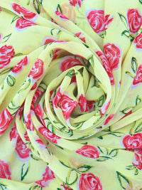 Tea Green/Amaranth/Ballet Pink/Multi 100% Polyester Artistic Rose Print Crepe Chiffon 60W
