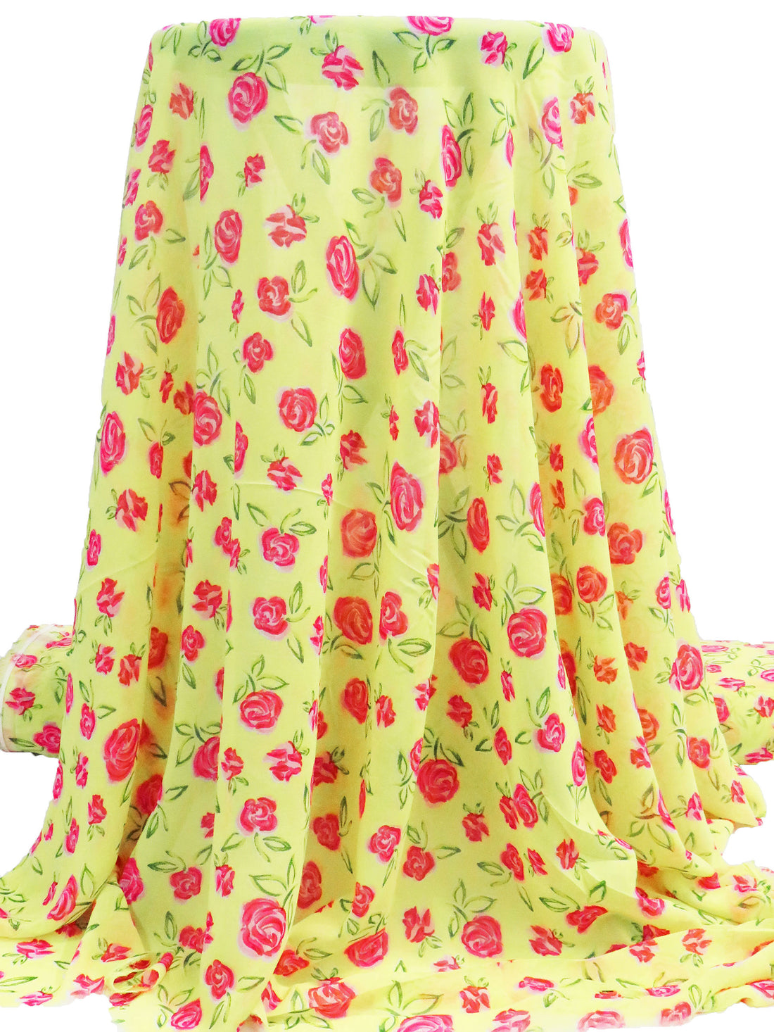 Tea Green/Amaranth/Ballet Pink/Multi 100% Polyester Artistic Rose Print Crepe Chiffon 60W