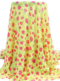 Tea Green/Amaranth/Ballet Pink/Multi 100% Polyester Artistic Rose Print Crepe Chiffon 60W
