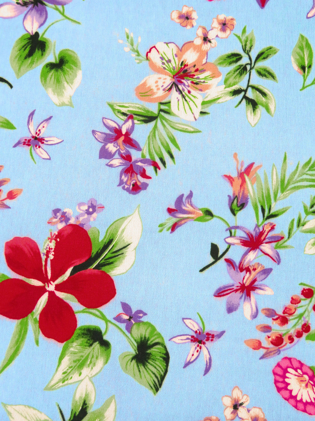 Sky Blue/Amethyst/Vine Green/Multi 100% Rayon Garden Floral Print Crinkle Challis 54W