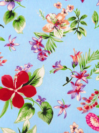 Sky Blue/Amethyst/Vine Green/Multi 100% Rayon Garden Floral Print Crinkle Challis 54W