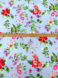 Sky Blue/Amethyst/Vine Green/Multi 100% Rayon Garden Floral Print Crinkle Challis 54W