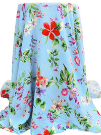 Sky Blue/Amethyst/Vine Green/Multi 100% Rayon Garden Floral Print Crinkle Challis 54W