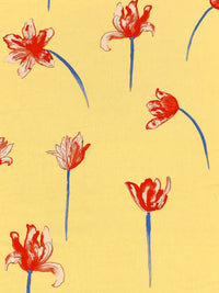 Straw Yellow/French Blue/Lava Red/Pale Rosewood 100% Rayon Floral Print Crinkle Challis 56W