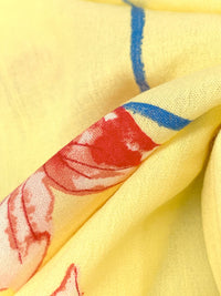 Straw Yellow/French Blue/Lava Red/Pale Rosewood 100% Rayon Floral Print Crinkle Challis 56W