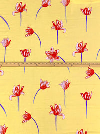 Straw Yellow/French Blue/Lava Red/Pale Rosewood 100% Rayon Floral Print Crinkle Challis 56W