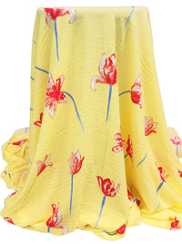 Straw Yellow/French Blue/Lava Red/Pale Rosewood 100% Rayon Floral Print Crinkle Challis 56W