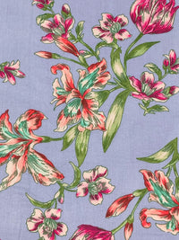 Luster Blue/Champagne Pink/Old Moss/Multi 100% Rayon Floral Print Crinkle Challis 56W