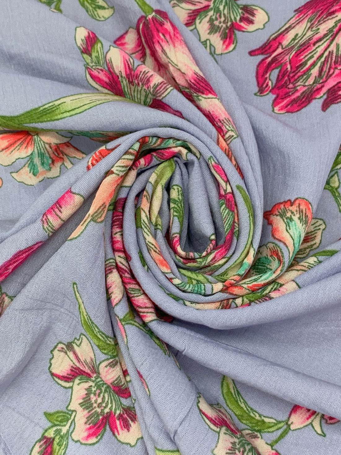 Luster Blue/Champagne Pink/Old Moss/Multi 100% Rayon Floral Print Crinkle Challis 56W