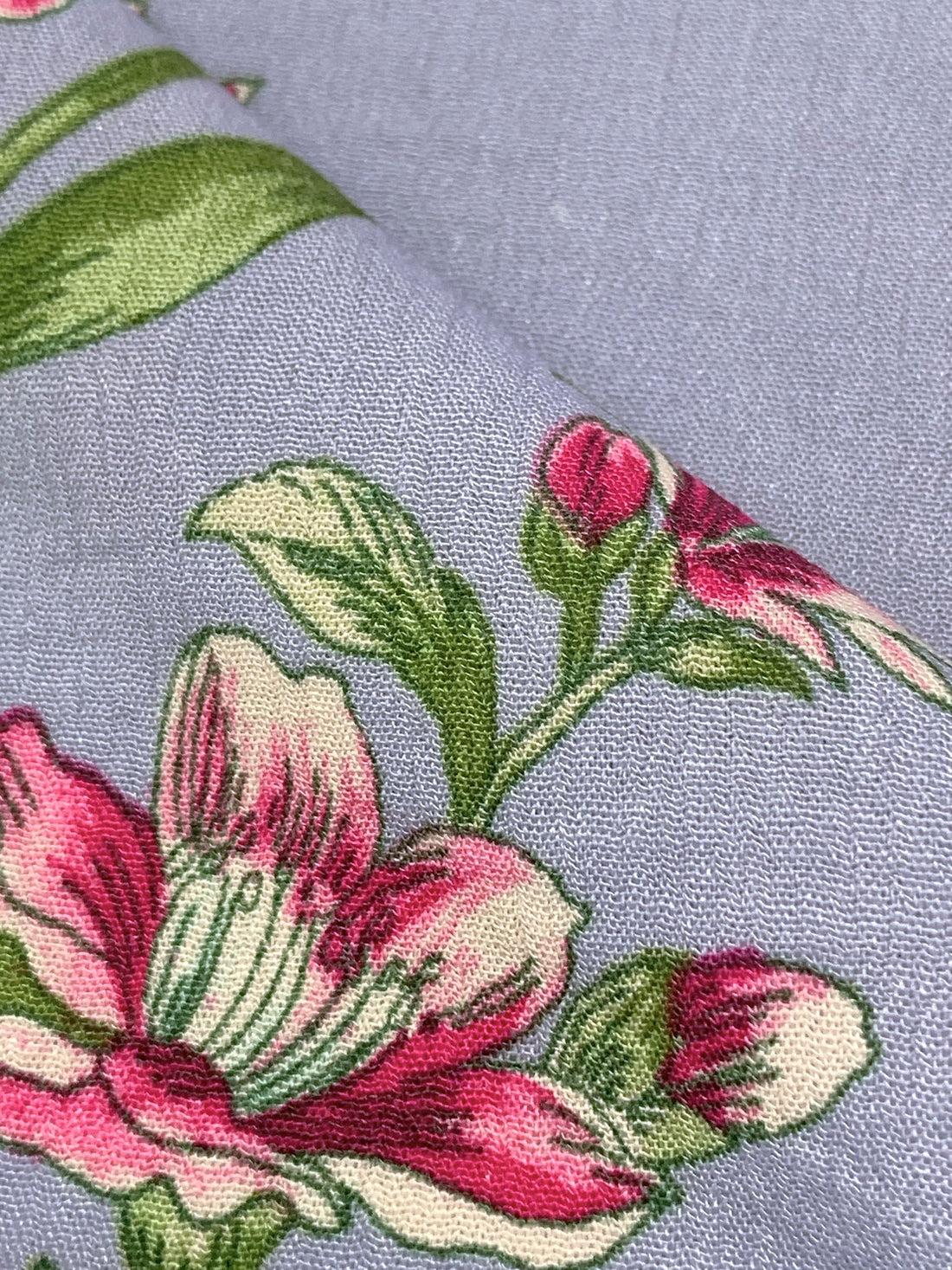 Luster Blue/Champagne Pink/Old Moss/Multi 100% Rayon Floral Print Crinkle Challis 56W