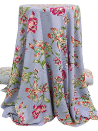 Luster Blue/Champagne Pink/Old Moss/Multi 100% Rayon Floral Print Crinkle Challis 56W