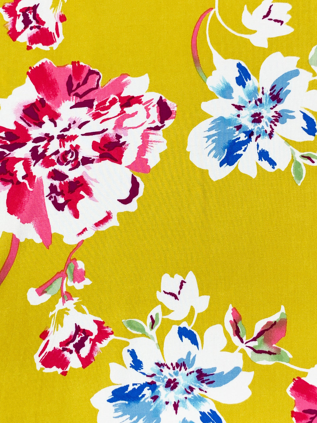 Old Gold/True Blue/White/French Raspberry 100% Rayon Floral Print Challis 56W