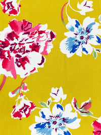 Old Gold/True Blue/White/French Raspberry 100% Rayon Floral Print Challis 56W