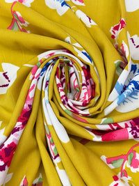 Old Gold/True Blue/White/French Raspberry 100% Rayon Floral Print Challis 56W