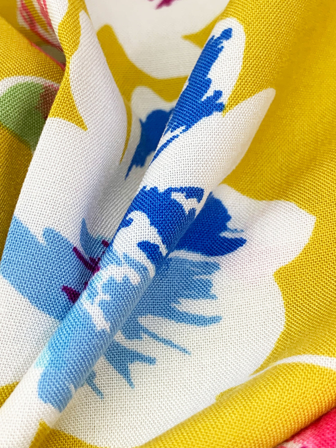 Old Gold/True Blue/White/French Raspberry 100% Rayon Floral Print Challis 56W