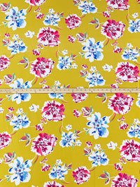 Old Gold/True Blue/White/French Raspberry 100% Rayon Floral Print Challis 56W