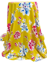 Old Gold/True Blue/White/French Raspberry 100% Rayon Floral Print Challis 56W